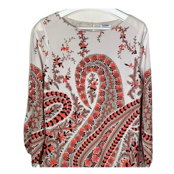 Old Navy Women’s Medium Paisley Floral Shift Mini Dress Tan Orange Fall Casual - Picture 6 of 8